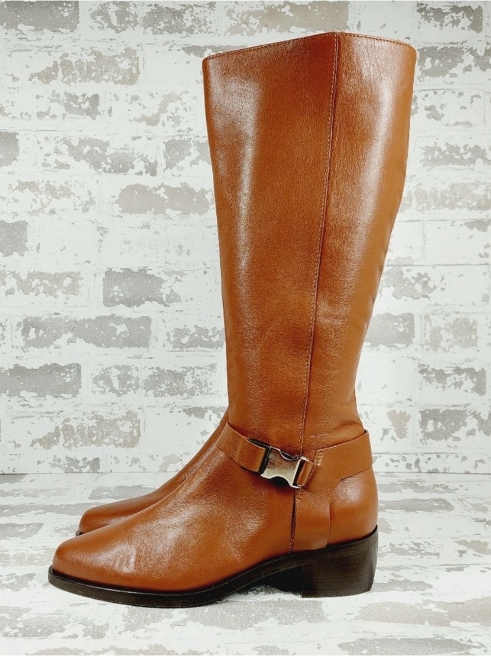 Aquatalia Tall Leather Riding Boots in Cognac Brown